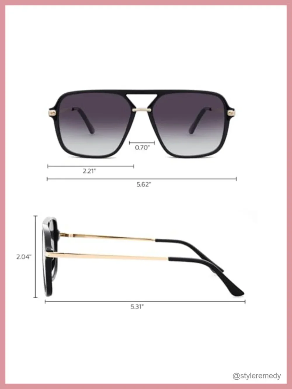Retro Square Tinted Lens Aviator Sunglasses Tangle Free No Nose Piece